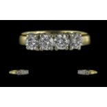 18ct Yellow Gold - Good Quality 4 Stone Diamond Set Ring. Full Hallmark to Interior of Shank. The