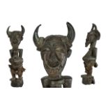 Antique Tribal Carving, Stylized Figure With Horns, Height 27 inches