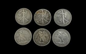 Three American Silver Half Dollars - Dated 1919, 1939 & 1946. Good Condition.