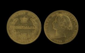 Queen Victoria - Australia Young Head Shield Back Full Sovereign. Mint Sydney - Date 1868. Almost