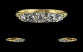 Antique Period Pleasing 18ct Gold 5 Stone Diamond Set Ring - Gallery Setting. Marked 18ct To