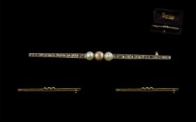Antique Period - Superb 18ct Yellow Gold and Platinum Diamond and Pearl Set Stick Brooch,