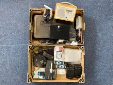 Two Boxes of Assorted Electrical Items, including speakers, CD Player, cassette convertor, Wii,