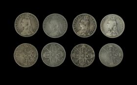Four Victorian Silver Double Florin's - Fine Condition. Various Dates, Includes 1887 x 1, 1889 -