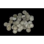 50 Victorian Silver Shillings. Various Dates and Conditions. Includes 1880 x 2, 1849 x 1, 1972 x