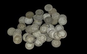 50 Victorian Silver Shillings. Various Dates and Conditions. Includes 1880 x 2, 1849 x 1, 1972 x