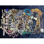 Box of Costume Jewellery, including brooches, rings, cufflinks, bracelets, jewel set pearls,