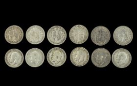 Six George V Silver Half Crowns - Fine to V.F Condition. Various Dates - 1913 x 1, 1916 x 2, 1912
