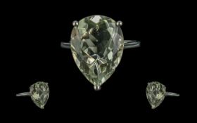 Green Amethyst Solitaire Ring, a wonderfully clear and sparkling pear cut green amethyst of 8 cts,