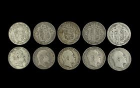 Five Edwardian Silver Half Crowns, Mostly Fine Condition - Various Dates. Comprises 1906 x 2, 1904 x