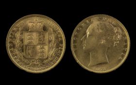 Queen Victoria 22ct Gold Young Head Shield Back Full Sovereign - Date 1871. Some Toning, Once