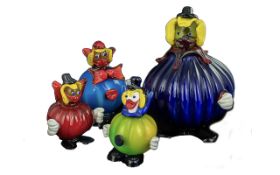 Collection of Four Murano Glass Clowns, in bright colours, measuring 11'', 8'' and two x 7''.