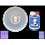 An Edwardian Wedgwood Deep Blue Dip Jar and Cover with silver rim (full hallmarks). Decorated with