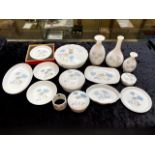 Wedgwood 'Ice Rose' Dressing Table Set, comprising pin dishes, bud vases, lidded powder bowl, lidded