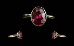Antique Period Attractive Gold Single Stone Ruby Set Ring - Not Marked Tests Gold. Pave Set Ring