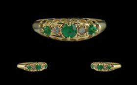 Edwardian Period 1902 - 1910 Superb 18ct Gold Emerald and Diamond Set Ring, Gallery Setting.