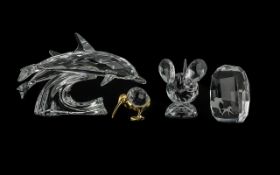 Collection of Swarovski Pieces - To Include Mouse, Bird and 2 Dolphin Sitting on a Wave. ( 4 ) Items
