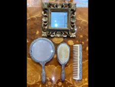 Silver Plated Dressing Table Set, comprising hairbrush, mirror and comb, with ornate design of