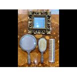 Silver Plated Dressing Table Set, comprising hairbrush, mirror and comb, with ornate design of