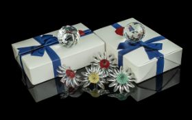 Swarovski Pair of Paper Weights Both In Boxes, Together With 4 Swarovski Petals ( No Boxes ), With 3