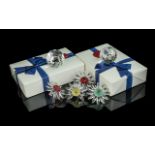 Swarovski Pair of Paper Weights Both In Boxes, Together With 4 Swarovski Petals ( No Boxes ), With 3