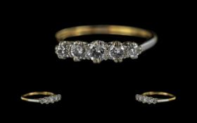 Ladies 18ct Gold 5 Stone Diamond Set Ring. Marked 18ct to Shank. The Five Round Faceted Diamonds
