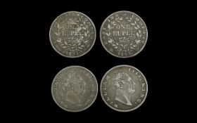 Two x One Rupee Silver Coins. East India Company, William IIII. Dated 1835. Good Condition.