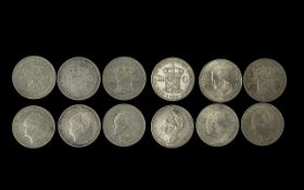 Six Dutch 2.1/2 Gilder Silver Coins. Dated 1929, 1933, 1939, 1940, 1970 & 1930.