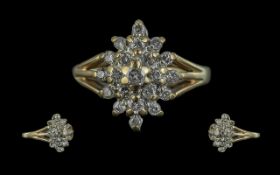 Ladies 9ct Gold Diamond Set Cluster Ring. Full Hallmark to Shank. Diamond Weight Est 0.50 pts.