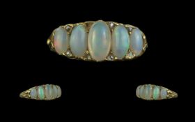 Antique Period Attractive 18ct Gold Ladies Opal & Diamond Set Ring - Superior Quality The 5 Well