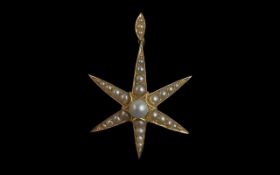 Victorian Period 18ct Gold Pearl Set Pendant / Brooch, In the Form of a Star. Not Marked but Tests