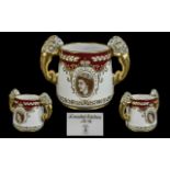 Staffordshire Pottery Queen Elizabeth II Coronation Pot, Limited edition No. 72, twin lion figure