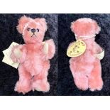 Bocs Teganau Bear, Limited Edition 76/200, pink plush fur with a bead headband, 8'' tall.