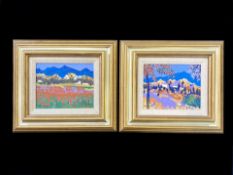 Two John Michael Saville Paintings, acrylic on board,'The Foothills, Mt Ventoux, Provence'.