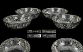 1930's Fine Set Of Four Sterling Silver Open Worked Bowls Of Small Proportions - Hallmark London