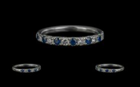 Ladies 18ct White Gold Sapphire and Diamond Set Half Eternity Ring. Full Hallmark to Interior of