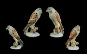 Herand Hungary Hand Painted Pair of Early Bird Figures ( 2 ) In Total. Comprises Two ' Falcons '