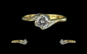 Ladies 18ct Gold - Excellent Quality Single Stone Diamond Set Ring of Contemporary Design. Full