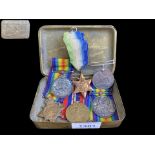 Military Interest, 1914 Christmas Tin Together With a Trio Of WW1 Medals, Awarded To 13743 SJT F