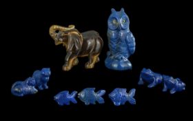 Carved Lapis Lazuli Animals - Owl, Frog etc. A Good Collection of Carved Lapis Animals, Includes