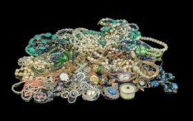 A Collection of Assorted Costume Jewellery to include various beads and brooches etc