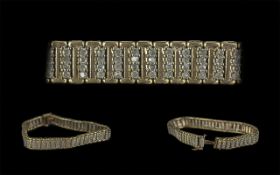 9ct Gold - Diamond Set Bracelet. Marked 9.375. Est Diamond Weight 2.00 cts. Gold Weight 15.0
