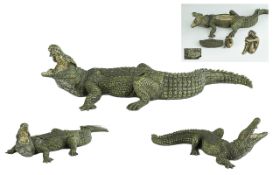 Franz Bergman Style Cold Painted Bronze of a Crocodile/ Saucy Female, the crocodile figure