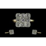 Ladies - Pleasing 1920's 18ct Gold and Platinum - Exquisite Diamond Set Cluster Ring, of Square