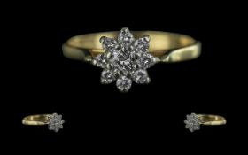 18ct Gold - Attractive Diamond Set Cluster Ring, Flower head Setting. Marked 750 - 18ct to