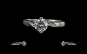 Platinum - Superior Quality Single Stone Diamond Set Ring. Marked 950 to Interior of Shank. Ring