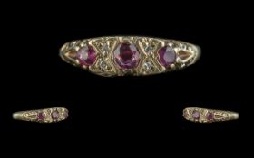 Antique Period 18ct Gold Ruby and Diamond Set Ring, Gallery Setting. Full Hallmark for 18ct. Ring