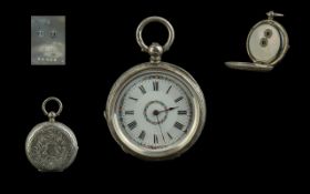 Ladies Antique Silver Pocket Watch in fitted case, attractive ladies silver watch with lovely