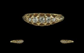 Antique Period - Attractive 18ct Gold 5 Stone Diamond Set Ring. Full Hallmark to Interior of