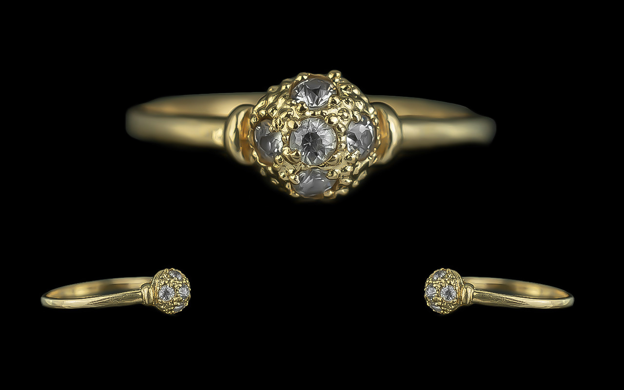 Antique 18ct Gold Diamond Ring. Unusual 18ct Diamond Ring, Set with 5 Diamonds In a Crown Style